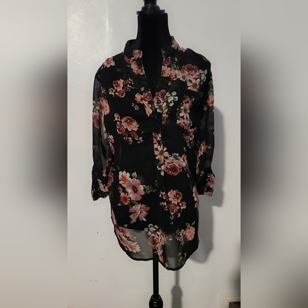 Floral Black Sheer Women's Top